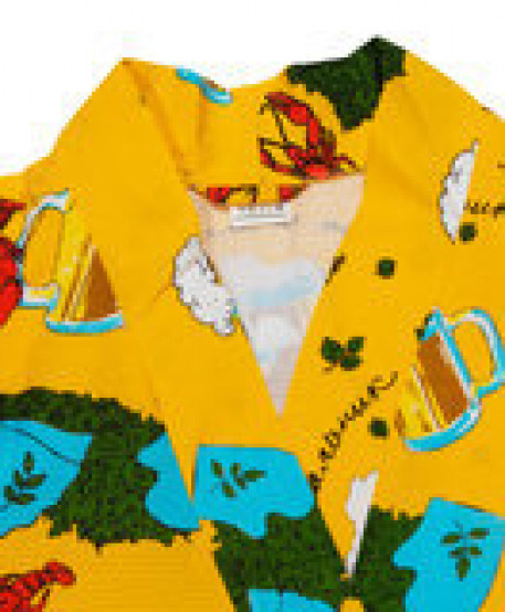 Банный халат вафельный желтого цвета с раками и пивными кружками для толстых