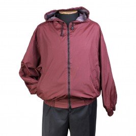 Куртка-ветровка бомбер из плащевки бордового цвета с капюшоном
