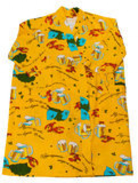 Банный халат большого размера вафельный желтого цвета с раками и пивными кружками