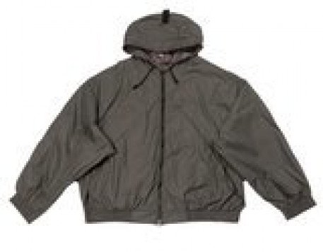 Куртка-ветровка бомбер из плащевки серого цвета с капюшоном большого размера
