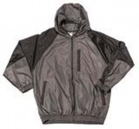Купить куртка  спортивная, комбинированная - эластик с капюшоном серого цвета в интернет-магазине Мой-размер
