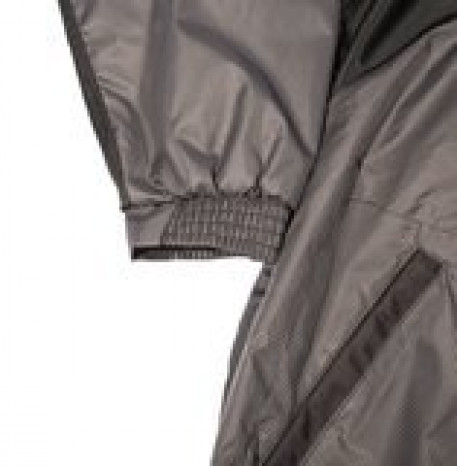 Купить куртка для полных спортивная, комбинированная - эластик с капюшоном серого цвета в интернет-магазине Мой-размер