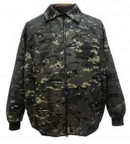 Куртка-ветровка большого размера из смесовой ткани  в стиле милитари (коричневые пятна) с воротником