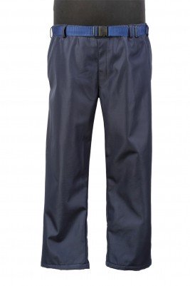 Утепленные брюки большого размера синего цвета из плащевки на флисе на эластичном поясе с ремнем в подарок