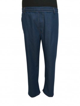 Брюки из джинсы с эластаном, на эластичном поясе со шлевками под ремень, синего цвета