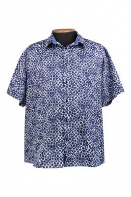 Рубашка с принтом цепочки из стрейч-поплина синего цвета