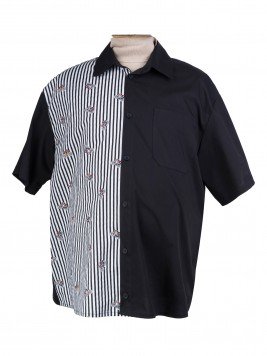 Рубашка большого размера черного цвета комбинированная из хлопка с эластаном