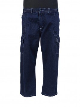 Брюки карго большого размера из джинсовой ткани с тройной отстрочкой на эластичном поясе и молнии