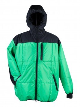 Куртка большого размера комбинированная стеганая с капюшоном зеленого цвета с черным