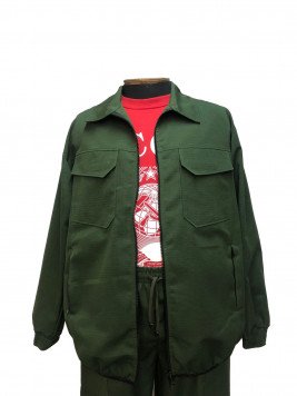 Куртка-ветровка большого размера темно-зеленая в стиле милитари из смесовой ткани