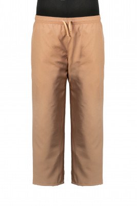 Летние брюки из костюмной ткани на эластичном поясе бежевого цвета