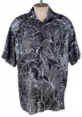 Рубашка-гавайка черно-белая с карманами на груди из хлопка