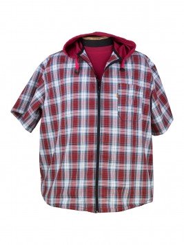 Рубашка большого размера с капюшоном на молнии в красную клетку