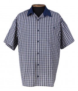 Рубашка большого размера  из шотландки в синюю клетку с коротким рукавом