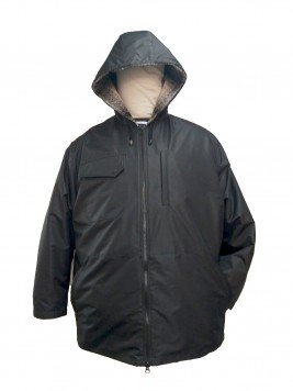 Теплая куртка-парка черная на шерстяной подкладке в клетку