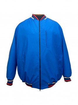 Куртка спортивная синего цвета с трикотажной отделкой триколор
