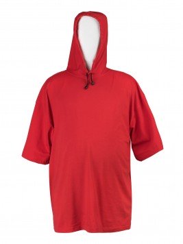 Футболка с капюшоном и карманами красного цвета с коротким рукавом