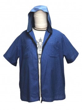 Рубашка большого размера на молнии с капюшоном из шотландки синего цвета