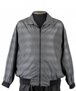 Куртка-ветровка большого размера бомбер из плащевки серого цвета с трикотажной отделкой