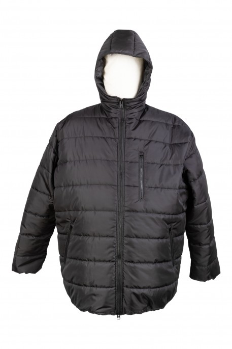 Куртка большого размера стеганая (полосы) черная с капюшоном черного цвета с капюшоном за 7800 руб.