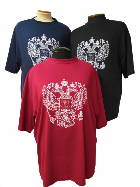 Комплект из трех футболок разных цветов с принтом  герб россии (двуглавый орёл) по супер цене!