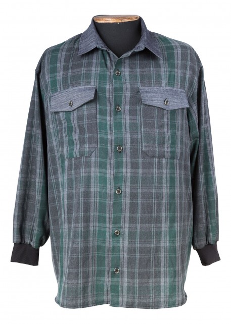 Купить Рубашка большого размера комбинированная с длинным рукавом в зеленую клетку за 2500 руб. в интернет-магазине Мой-размер - Магазин Мой-Размер