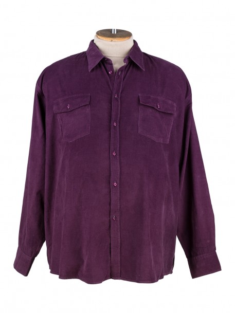 Рубашка большого размера / сорочка  большого размера мужская вельветовая c коротким рукавом фиолетового цвета