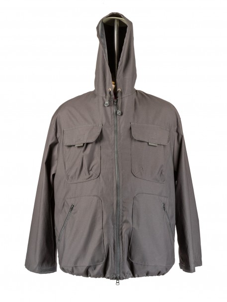 Куртка-ветровка большого размера черного цвет с капюшоном из смесовой ткани