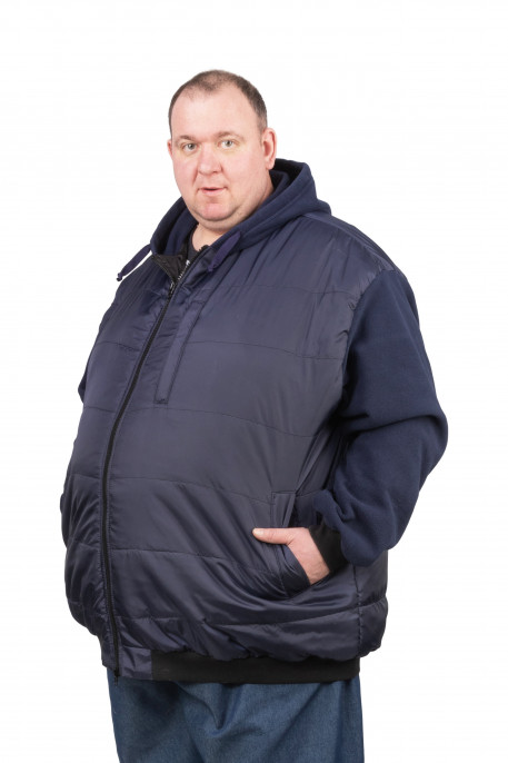Мужская куртка большого размера‑бомбер большого размера (7xl, 8xl) синий, стёганая, с флисовым капюшоном и рукавами