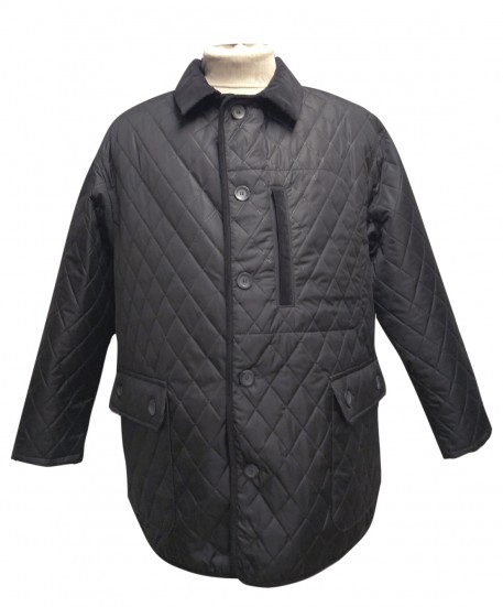 Куртка большого размера стеганая c отделкой из вельвета черного цвета