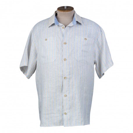Рубашка большого размера из льна  в полоску с карманами за 3500 руб.
