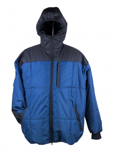 Куртка большого размера синяя на синтепоне стеганая с теплым капюшоном за 6500 руб.
