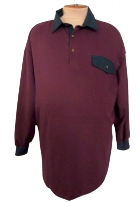 Рубашка большого размера поло бордо с длинным рукавом и карманом
