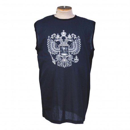 Майка большого размера синего цвета с гербом россии( футболка большого размера без рукавов) за 900 руб.