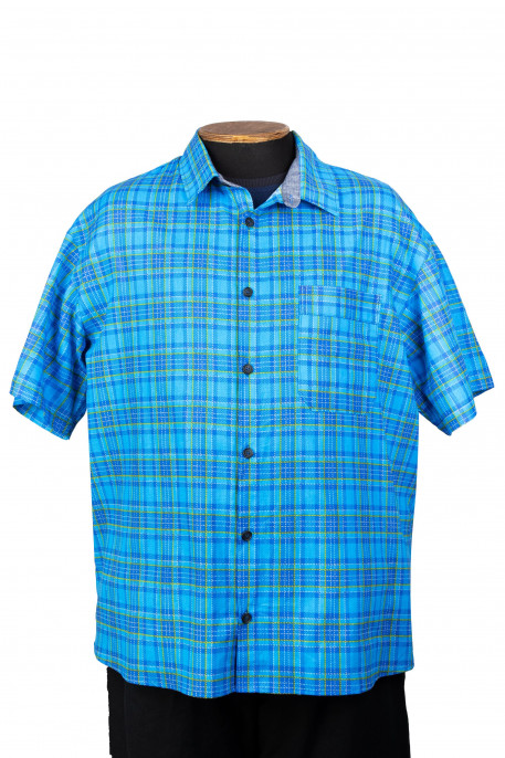 Рубашка большого размера из хлопка в ярко-синюю клетку